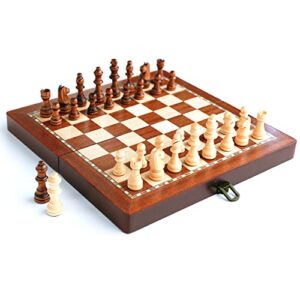queenside 12" magnetic wooden chess set with folding chess board & staunton chess pieces 2 extra queens, portable (30x30cm)