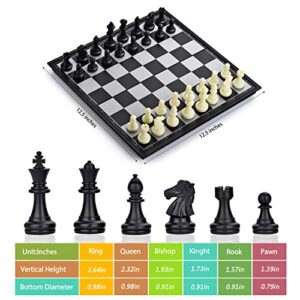 QuadPro 3 in 1 Magnetic Chess Checkers Backgammon Board Game Set with Folding Board Travel Games for Kids and Adults (Chess: Black & White)