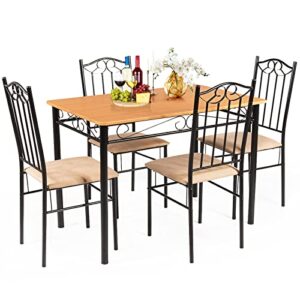 nafort 5-piece dining table set for 4, vintage kitchen rectangular table and 4 padded chairs set w/metal frame wood tabletop for home kitchen dining room furniture set for 4, natural
