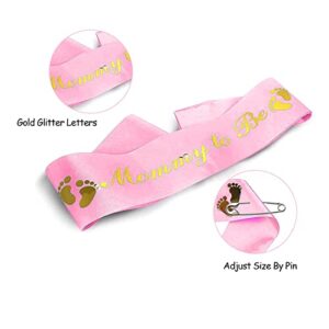 Akebrog Baby Shower Mom To Be Sash And Tinplate Badge Daddy To Be Combo Kit,Baby Gender Reveal Party Gifts (Light Pink)