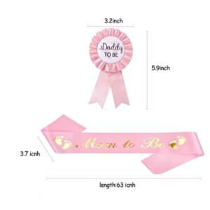 Akebrog Baby Shower Mom To Be Sash And Tinplate Badge Daddy To Be Combo Kit,Baby Gender Reveal Party Gifts (Light Pink)