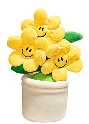 11.8 Inch Super Cute Sun Flower Smiling Face Flower Creative Stuffed Plants Plush Toy Room Decoration for Your Family Birthday Gifts (3. Yellow)