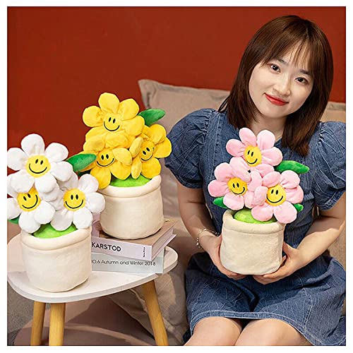 11.8 Inch Super Cute Sun Flower Smiling Face Flower Creative Stuffed Plants Plush Toy Room Decoration for Your Family Birthday Gifts (3. Yellow)