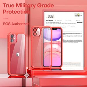 TAURI [5 in 1 Defender Designed for iPhone 11 Case, Anti-Yellowing with 2 Pack Tempered Glass Screen Protector + 2 Pack Camera Lens Protector Slim Cover for iPhone 11 6.1 inch-Red