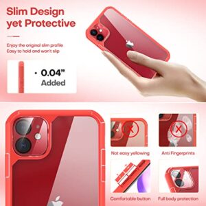 TAURI [5 in 1 Defender Designed for iPhone 11 Case, Anti-Yellowing with 2 Pack Tempered Glass Screen Protector + 2 Pack Camera Lens Protector Slim Cover for iPhone 11 6.1 inch-Red