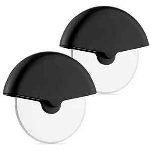 kyraton pizza cutter wheel pack of 2 with black protective blade cover, stainless steel super sharp and easy to clean pizza slicer, kitchen gadget with protective blade guard.