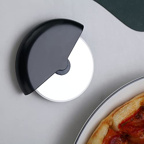 Kyraton Pizza Cutter Wheel Pack of 2 with Black Protective Blade Cover, Stainless Steel Super Sharp and Easy To Clean Pizza Slicer, Kitchen Gadget with Protective Blade Guard.