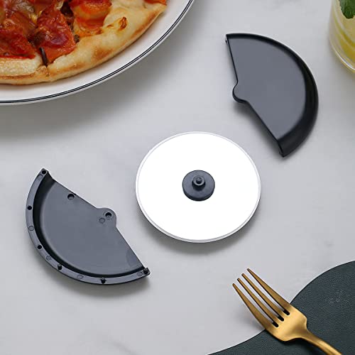 Kyraton Pizza Cutter Wheel Pack of 2 with Black Protective Blade Cover, Stainless Steel Super Sharp and Easy To Clean Pizza Slicer, Kitchen Gadget with Protective Blade Guard.