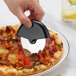 Kyraton Pizza Cutter Wheel Pack of 2 with Black Protective Blade Cover, Stainless Steel Super Sharp and Easy To Clean Pizza Slicer, Kitchen Gadget with Protective Blade Guard.