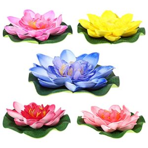 sewacc artificial floating lotus flower water lily pads eva lotus flower water lily pads leaves 5pcs for home garden pond decoration