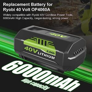 Ibanti 6.0Ah for 40volt Ryobi Battery Replacement Lithium-ion Battery Ryobi Compatible 40v Battery op40401 op4026 op40261 OP4040 OP4026 OP4030 OP4050 OP4060A Collection Cordless Power Tools(Black)
