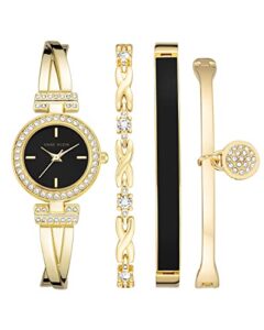anne klein women's premium crystal accented bangle watch and bracelet set, ak/2238