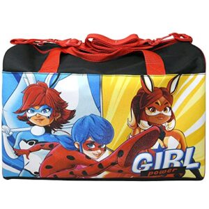 Zagtoon Miraculous Ladybug Duffle Bag for Kids - Bundle with 17inch Miraculous Ladybug Travel Bag Plus Stickers and More (Miraculous Ladybug Bag for Girls)