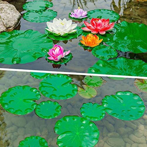 FFNIU 12Pcs Lily Pads for Ponds, Artificial Floating Foam Lotus Leaves, Lily Pads Foliage Pond Decor for Koi Fish Pool Patio Aquarium