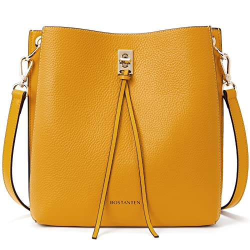 BOSTANTEN Women Handbags Leather Designer Tote Purses Lady Crossbody Bucket Shoulder Hobo Bags for Work Daily (Yellow)