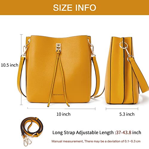 BOSTANTEN Women Handbags Leather Designer Tote Purses Lady Crossbody Bucket Shoulder Hobo Bags for Work Daily (Yellow)