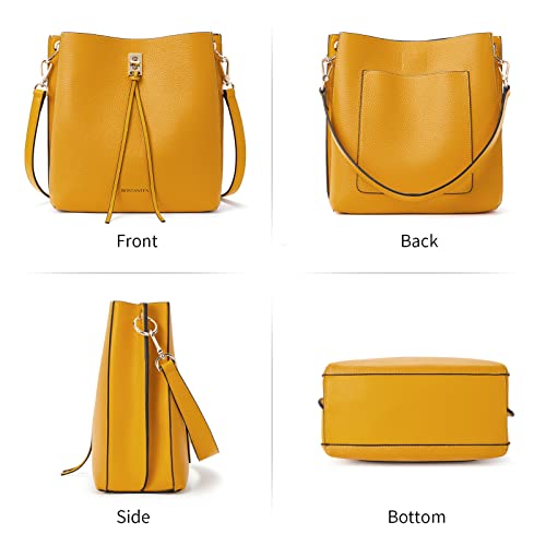 BOSTANTEN Women Handbags Leather Designer Tote Purses Lady Crossbody Bucket Shoulder Hobo Bags for Work Daily (Yellow)