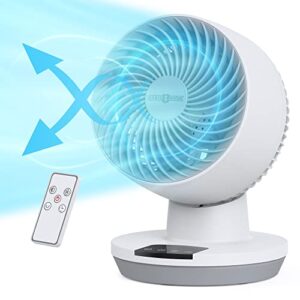 air circulator fan with remote, small oscillating table fan with 8-hour timer, 90-degree tilt, 3 speeds, led display, touch control, quiet desktop fan for bedroom, office, living room, home