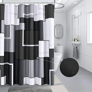 hokibero black and white modern shower curtains for bathroom black and grey fabric geometric bath curtains decorative shower curtain water repellent, 72x72, black and gray