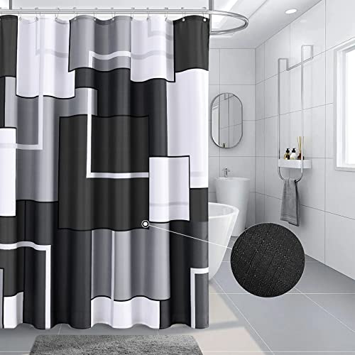 Hokibero Black and White Modern Shower Curtains for Bathroom Black and Grey Fabric Geometric Bath Curtains Decorative Shower Curtain Water Repellent, 72x72, Black and Gray