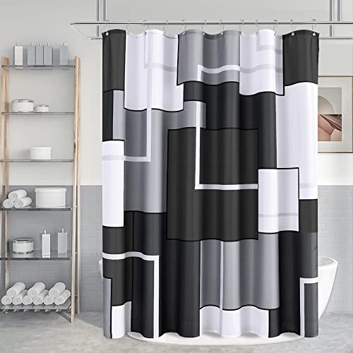 Hokibero Black and White Modern Shower Curtains for Bathroom Black and Grey Fabric Geometric Bath Curtains Decorative Shower Curtain Water Repellent, 72x72, Black and Gray