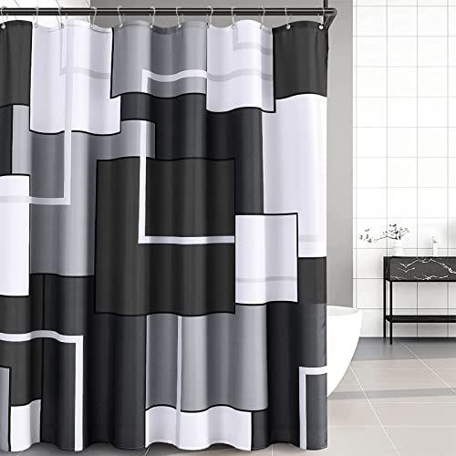 Hokibero Black and White Modern Shower Curtains for Bathroom Black and Grey Fabric Geometric Bath Curtains Decorative Shower Curtain Water Repellent, 72x72, Black and Gray