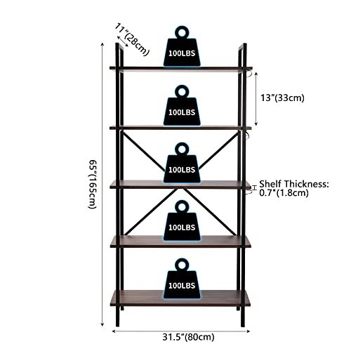 Vlsrka 5 Tier Bookshelf with 3 LED Lights, Industrial Bookshelf Tall Bookshelf Vintage Etagere Bookshelf Modern Bookcases Storage Organizer Open Display Shelves for Living Room Bedroom Home Kitchen