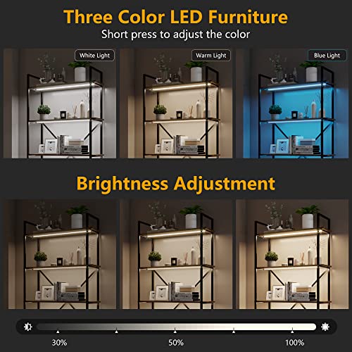 Vlsrka 5 Tier Bookshelf with 3 LED Lights, Industrial Bookshelf Tall Bookshelf Vintage Etagere Bookshelf Modern Bookcases Storage Organizer Open Display Shelves for Living Room Bedroom Home Kitchen