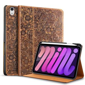gexmil ipad mini 6 case 8.3 inch 2021,genuine leather ipad mini 6th gen cover,with magnetic buckle,pencil holder,pencil2 wireless charging,made from real leather cowhide (brown)