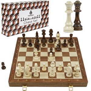 wooden chess set for kids and adults – 18 inch staunton chess set - large folding chess board game sets - storage for pieces | wood pawns - 2 extra queens