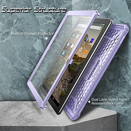 Fintie Case for Amazon Fire HD 10 and Fire HD 10 Plus Tablet (Only Compatible with 11th Generation 2021 Release), [Tuatara] Rugged Unibody Hybrid Kickstand Cover w/Built-in Screen Protector, Lilac