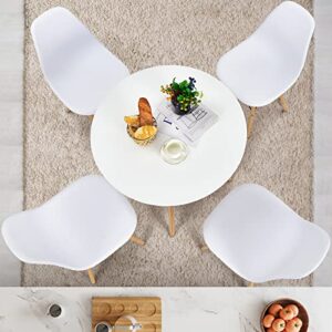 Giantex 5-Piece Dining Table Set, Modern Round Dining Table & 4 DSW Chairs W/Solid Wood Legs, Dining Room Set, Farmhouse Home Furniture for Kitchen Restaurant, Dining Table Set for 4, White