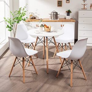 Giantex 5-Piece Dining Table Set, Modern Round Dining Table & 4 DSW Chairs W/Solid Wood Legs, Dining Room Set, Farmhouse Home Furniture for Kitchen Restaurant, Dining Table Set for 4, White