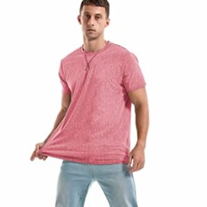 KLIEGOU Men's T-Shirts - Elasticity Cotton Crew Neck Tees 2166 Pink XL