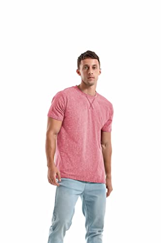 KLIEGOU Men's T-Shirts - Elasticity Cotton Crew Neck Tees 2166 Pink XL