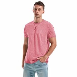 KLIEGOU Men's T-Shirts - Elasticity Cotton Crew Neck Tees 2166 Pink XL