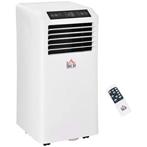 homcom 8000 btu mobile portable air conditioner with cooling, dehumidifier, and ventilating with remote control, 2 speed fans, 24-hour timer for bedroom, living room, home office, white