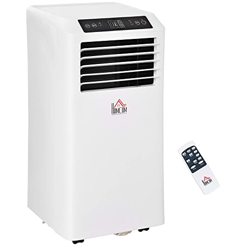 HOMCOM 8000 BTU Mobile Portable Air Conditioner with Cooling, Dehumidifier, and Ventilating with Remote Control, 2 Speed Fans, 24-Hour Timer for Bedroom, Living Room, Home Office, White