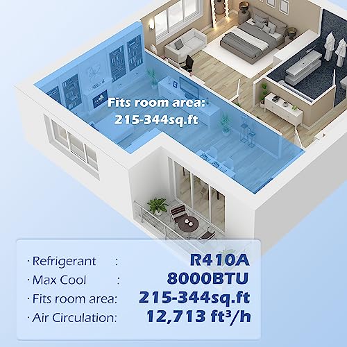 HOMCOM 8000 BTU Mobile Portable Air Conditioner with Cooling, Dehumidifier, and Ventilating with Remote Control, 2 Speed Fans, 24-Hour Timer for Bedroom, Living Room, Home Office, White