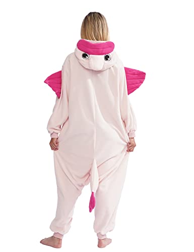 LASSUPIN Adult Pink Blobfish Onesie Pajamas Animal Cosplay Homewear Sleepwear Jumpsuit Costume for Women Men