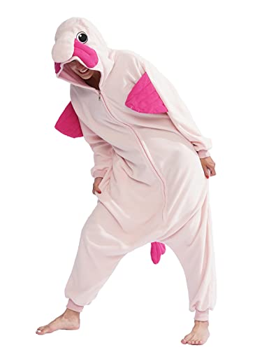 LASSUPIN Adult Pink Blobfish Onesie Pajamas Animal Cosplay Homewear Sleepwear Jumpsuit Costume for Women Men