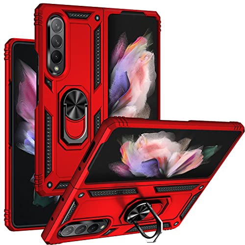 SunStory Compatible with Galaxy Z Fold 3 Case,Samsung Z Fold 3 Case [Military Grade16ft. Drop Tested] with Magnetic Kickstand Car Mount Cover for Samsung Galaxy Z Fold 3 5G 2021 (Z Fold 3, Dark Red)