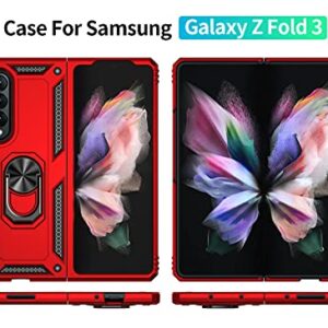 SunStory Compatible with Galaxy Z Fold 3 Case,Samsung Z Fold 3 Case [Military Grade16ft. Drop Tested] with Magnetic Kickstand Car Mount Cover for Samsung Galaxy Z Fold 3 5G 2021 (Z Fold 3, Dark Red)