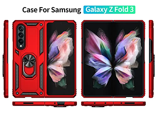 SunStory Compatible with Galaxy Z Fold 3 Case,Samsung Z Fold 3 Case [Military Grade16ft. Drop Tested] with Magnetic Kickstand Car Mount Cover for Samsung Galaxy Z Fold 3 5G 2021 (Z Fold 3, Dark Red)