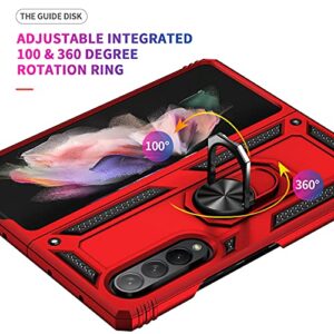 SunStory Compatible with Galaxy Z Fold 3 Case,Samsung Z Fold 3 Case [Military Grade16ft. Drop Tested] with Magnetic Kickstand Car Mount Cover for Samsung Galaxy Z Fold 3 5G 2021 (Z Fold 3, Dark Red)