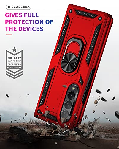 SunStory Compatible with Galaxy Z Fold 3 Case,Samsung Z Fold 3 Case [Military Grade16ft. Drop Tested] with Magnetic Kickstand Car Mount Cover for Samsung Galaxy Z Fold 3 5G 2021 (Z Fold 3, Dark Red)