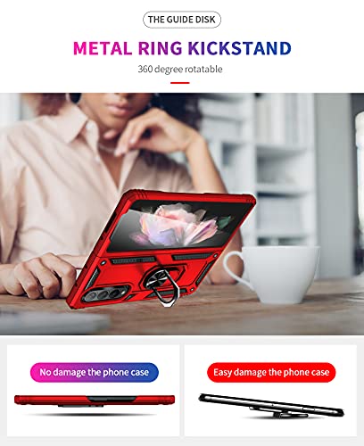 SunStory Compatible with Galaxy Z Fold 3 Case,Samsung Z Fold 3 Case [Military Grade16ft. Drop Tested] with Magnetic Kickstand Car Mount Cover for Samsung Galaxy Z Fold 3 5G 2021 (Z Fold 3, Dark Red)