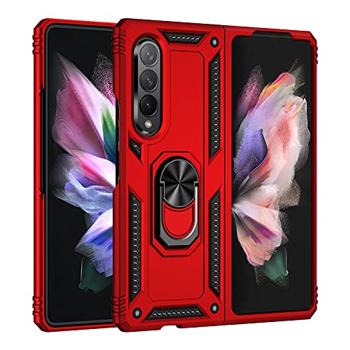 SunStory Compatible with Galaxy Z Fold 3 Case,Samsung Z Fold 3 Case [Military Grade16ft. Drop Tested] with Magnetic Kickstand Car Mount Cover for Samsung Galaxy Z Fold 3 5G 2021 (Z Fold 3, Dark Red)