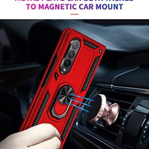 SunStory Compatible with Galaxy Z Fold 3 Case,Samsung Z Fold 3 Case [Military Grade16ft. Drop Tested] with Magnetic Kickstand Car Mount Cover for Samsung Galaxy Z Fold 3 5G 2021 (Z Fold 3, Dark Red)