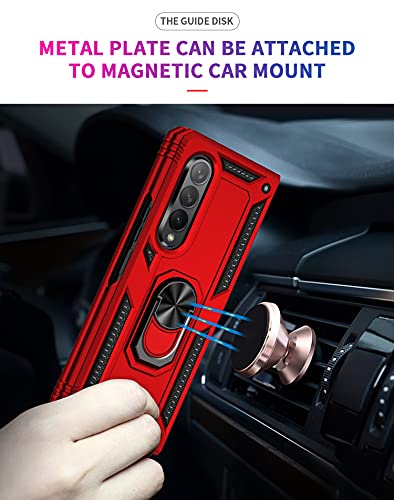 SunStory Compatible with Galaxy Z Fold 3 Case,Samsung Z Fold 3 Case [Military Grade16ft. Drop Tested] with Magnetic Kickstand Car Mount Cover for Samsung Galaxy Z Fold 3 5G 2021 (Z Fold 3, Dark Red)